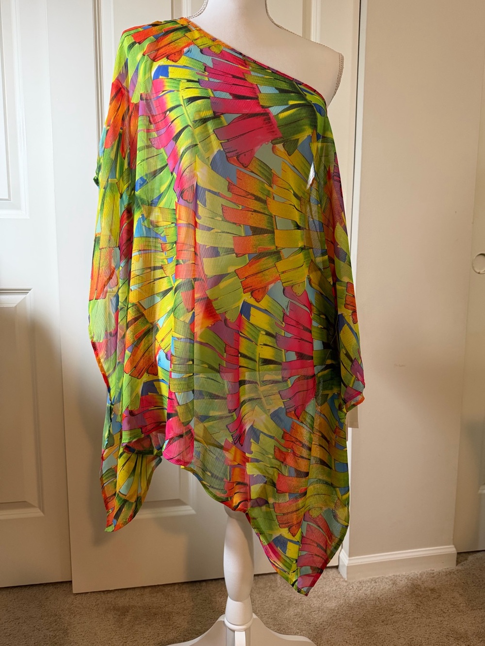 NWT Tina Turk Swim Collection Tropical Bright One-Shoulder Swim Coverup-SZ M